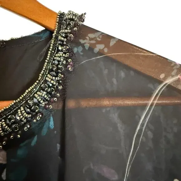 Teri Jon Rickie Freeman Chiffon Capelet Black Floral Cocktail Midi Dress 8
